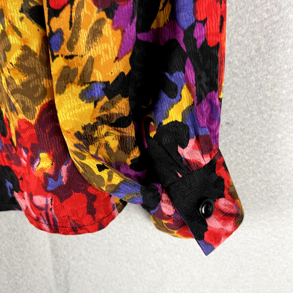 Carlisle Floral 100% Silk Top Womens 10 Blouse Colorful Bright Shoulder Pads - Picture 14 of 16